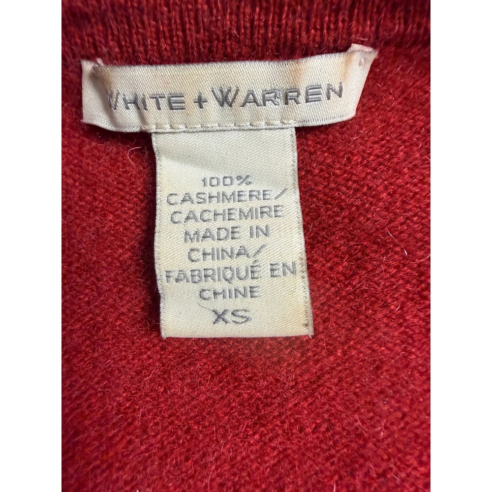 White + Warren Red 100% Cashmere V-Neck Raglan Long Sleeve Sweater Womens XS - Picture 2 of 4